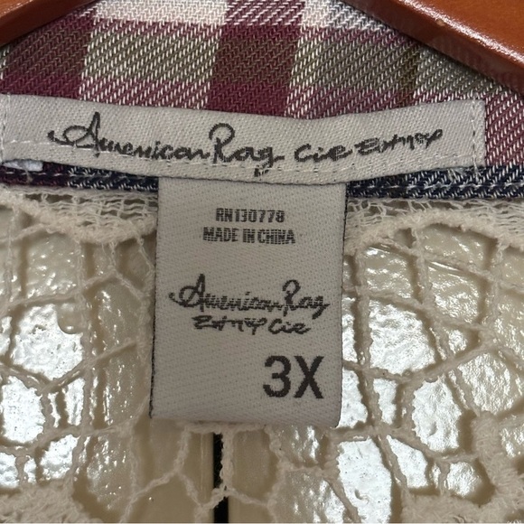 American Rag Purple Plaid Blouse with Crochet Accents - Picture 3 of 11